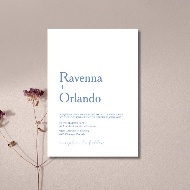 Convites Casamento Simples Minimalista Azul Francês Moderno (Criador carregado)