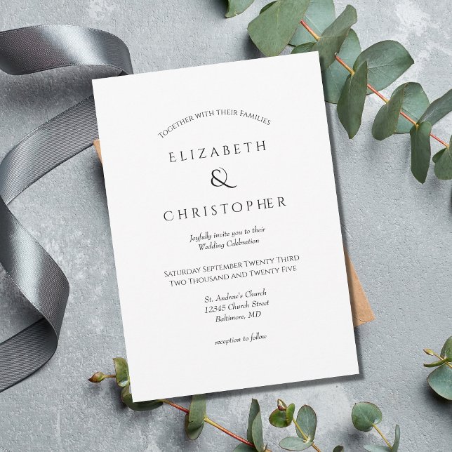 Convites Casamento Simples Minimalista Branco Preto  (Criador carregado)