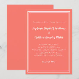 Convites Casamento Simples Minimalista Chic Coral Branco