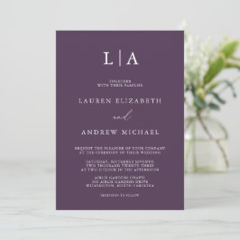 Convites Casamento Simples Minimalista de Monograma de Roxo