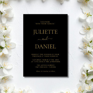Convites Casamento Simples Minimalista Moderno Preto e Dour