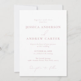 Convites Casamento Simples Mínimo Pink e Branco Dusty