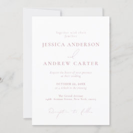 Convites Casamento Simples Mínimo Pink e Branco Dusty
