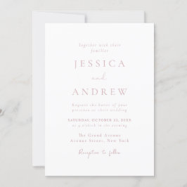 Convites Casamento Simples Mínimo Pink e Branco Dusty