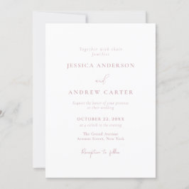 Convites Casamento Simples Mínimo Pink e Branco Dusty