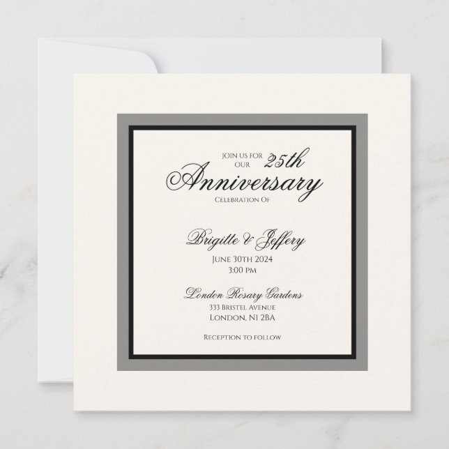 Convites Casamento simples moderno branco de 25 anos de ani (Frente)