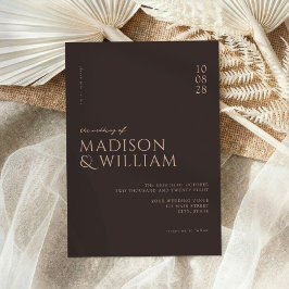 Convites Casamento Simples Moderno Chic Castanho Escuro