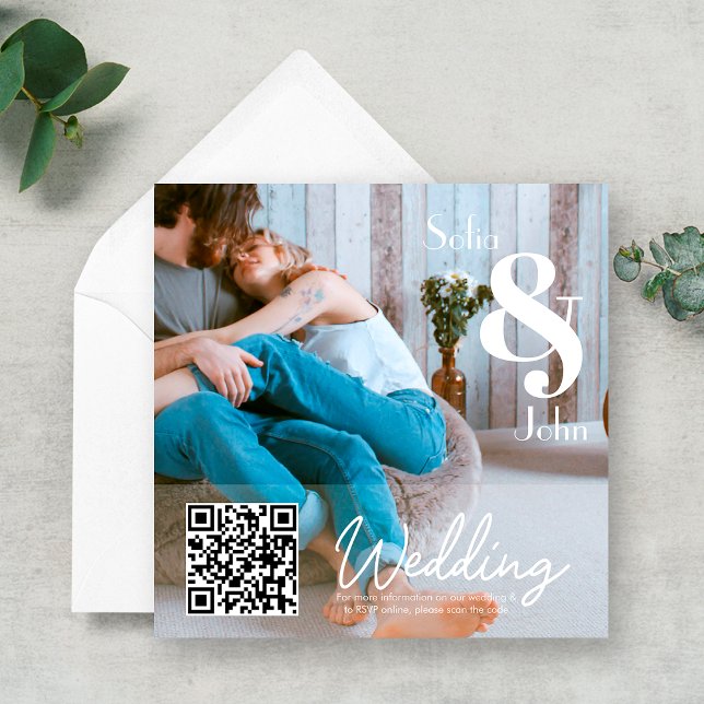 Convites Casamento Simples Moderno com Código QR de RSVP e  (Criador carregado)