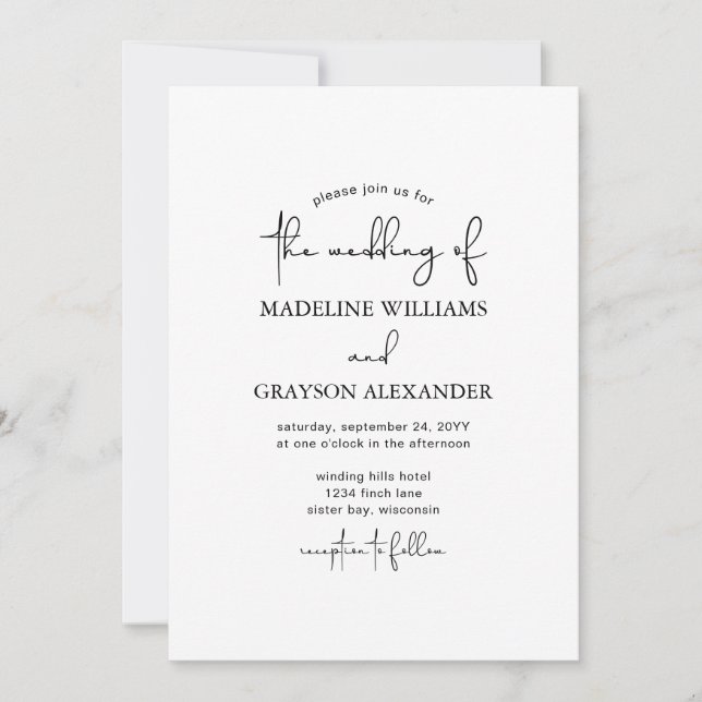 Convites Casamento Simples Moderno com Letra à Mão (Frente)
