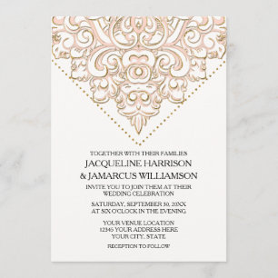 Convites Casamento Simples Moderno de Lace Scroll Swirl