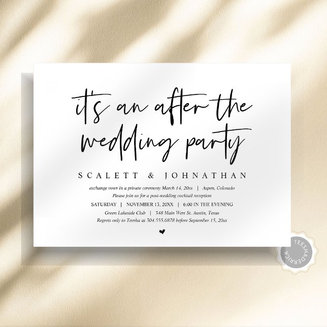 Convites Casamento Simples Moderno, Depois da Festa de Casa (Modern Elopement, After the wedding Party Invitation card, instant download, minimalist script)