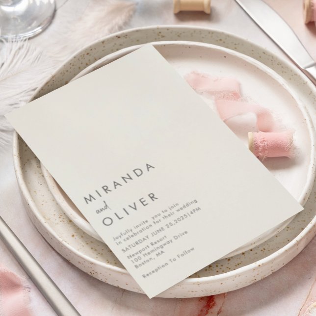 Convites Casamento Simples Moderno do Monograma de Marfim (Criador carregado)
