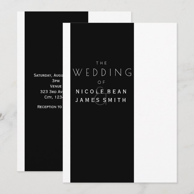 Convites Casamento Simples Moderno Elegante Preto e Branco (Frente/Verso)