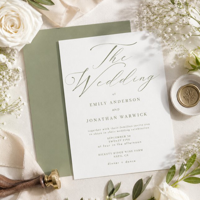 Convites Casamento Simples Moderno em Verde e Branco (Criador carregado)