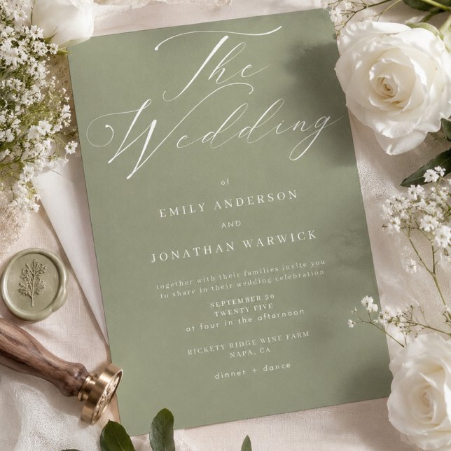 Convites Casamento Simples Moderno em Verde e Branco (Criador carregado)