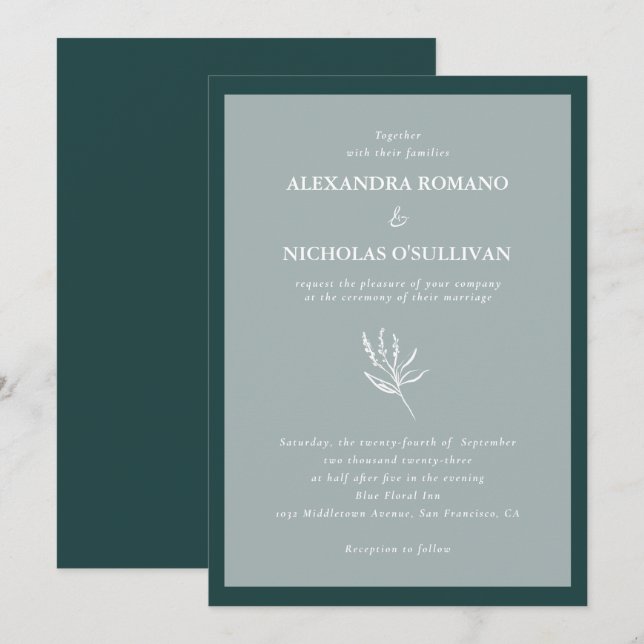 Convites Casamento Simples Moderno Emerald Green (Frente/Verso)