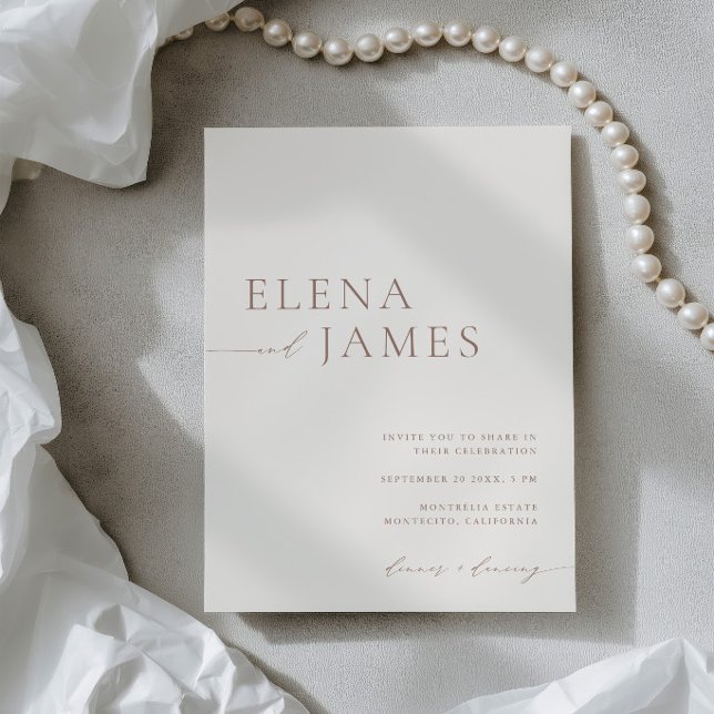 Convites Casamento Simples Moderno Marfim e Mocha (Modern Neutral Ivory & Mocha Wedding Invitation)