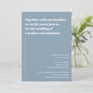 Convites Casamento Simples Moderno Minimalista Azul Poeiren