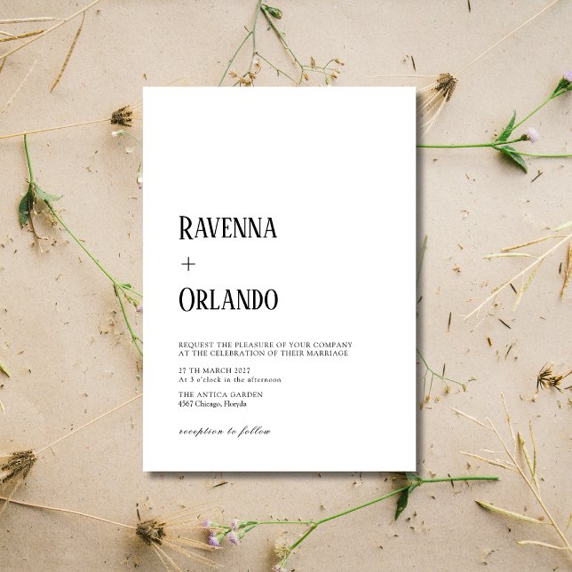 Convites Casamento Simples Moderno Minimalista Preto e Bran (Criador carregado)