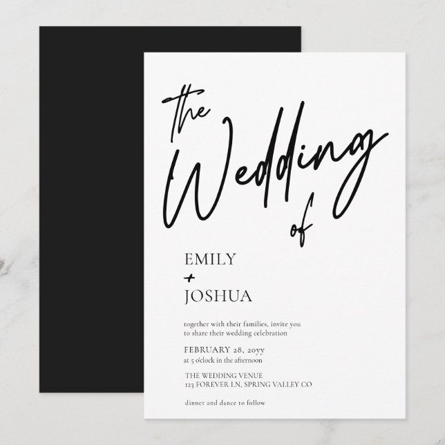 Convites Casamento Simples Moderno Preto e Branco (Frente/Verso)