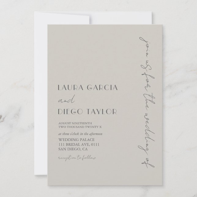 Convites Casamento Simples Moderno Taupe (Frente)