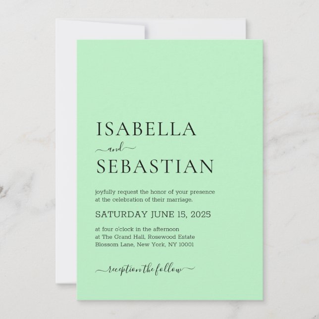Convites Casamento Simples Moderno Verde Claro (Frente)