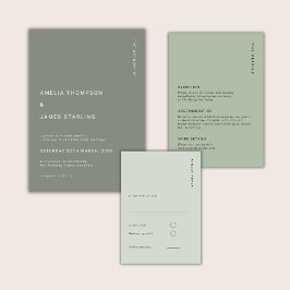 Convites Casamento Simples Moderno Verde Sage Minimalista
