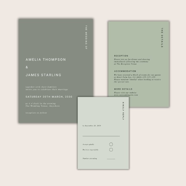 Convites Casamento Simples Moderno Verde Sage Minimalista (Criador carregado)