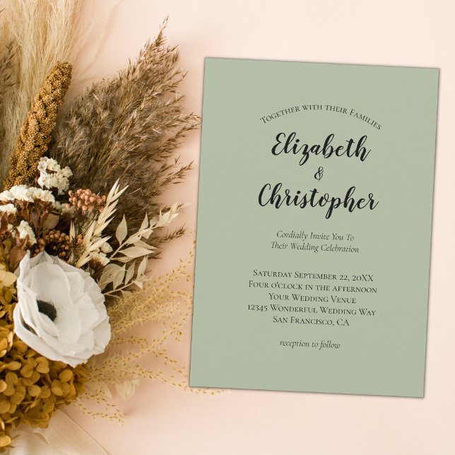 Convites Casamento Simples Moderno Verde Salvia Minimalista (Criador carregado)