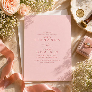Convites Casamento Simples Moderno Vermelho e Rosa