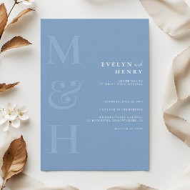 Convites Casamento Simples Monograma Azul Poeirento Minimal
