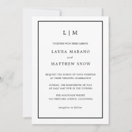 Convites Casamento Simples Monograma Branco Mínimo