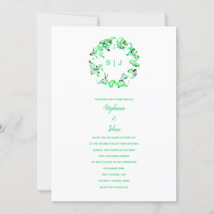 Convites Casamento Simples Monograma Crest Green Boho