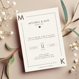 Convites Casamento Simples Monograma de Borda de Beige Brow