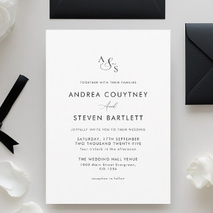 Convites Casamento Simples Monograma Preto e Branco