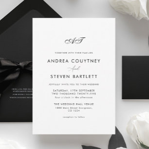 Convites Casamento Simples Monograma Preto e Branco