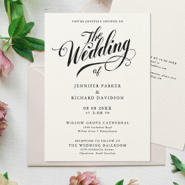 Convites Casamento Simples Na moda Negro E Caligrafia Branc