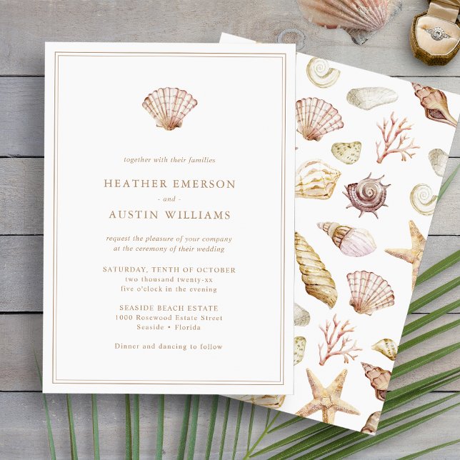 Convites Casamento Simples na Praia (Simple Elegant Beach Watercolor Seashell Wedding Invitation by Painted Paperie
)