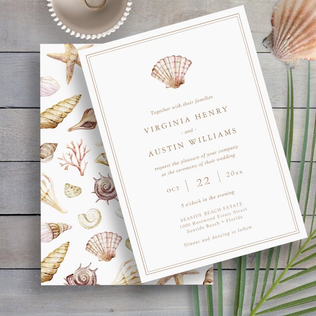 Convites Casamento Simples na Praia (Beach Watercolor Seashell Simple Wedding Invitation by Painted Paperie
)