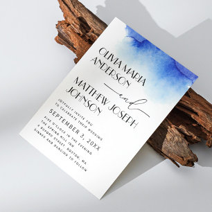 Convites Casamento simples náutico moderno, azul-aquarelas