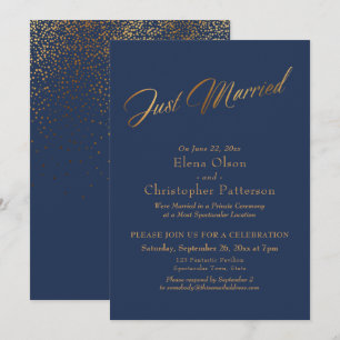 Convites Casamento Simples Navy & Dourado com Letreiro de C
