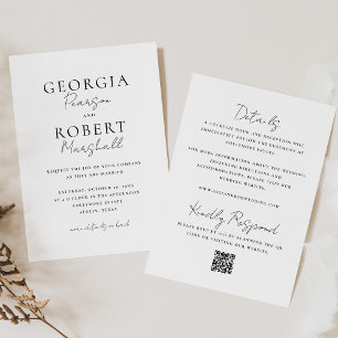 Convites Casamento Simples Negro e Branco de Dois Lados