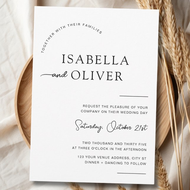 Convites Casamento Simples Negro e Branco Elegante e Minima (Elegant Minimalist Simple Black and White Wedding Invitation -Front)