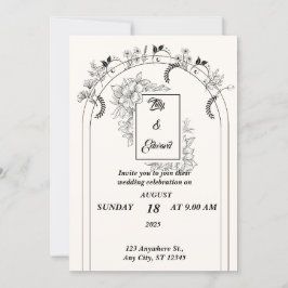 Convites Casamento Simples Negro e Esbranquiçado Minimalist