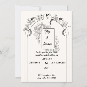 Convites Casamento Simples Negro e Esbranquiçado Minimalist