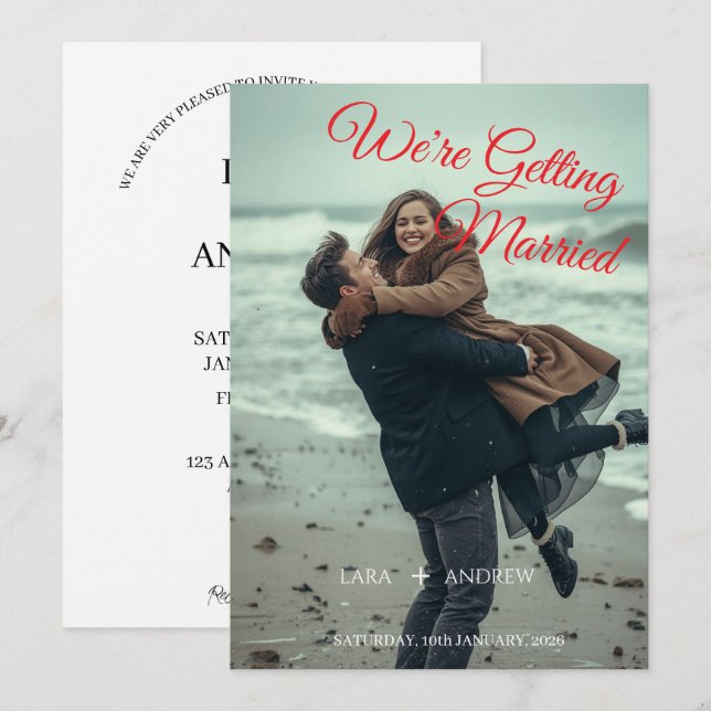 Convites Casamento Simples Personalizado Moderno Salvar a d (Frente/Verso)