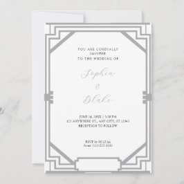 Convites Casamento Simples Prata e Branco em Arte Deco Vint