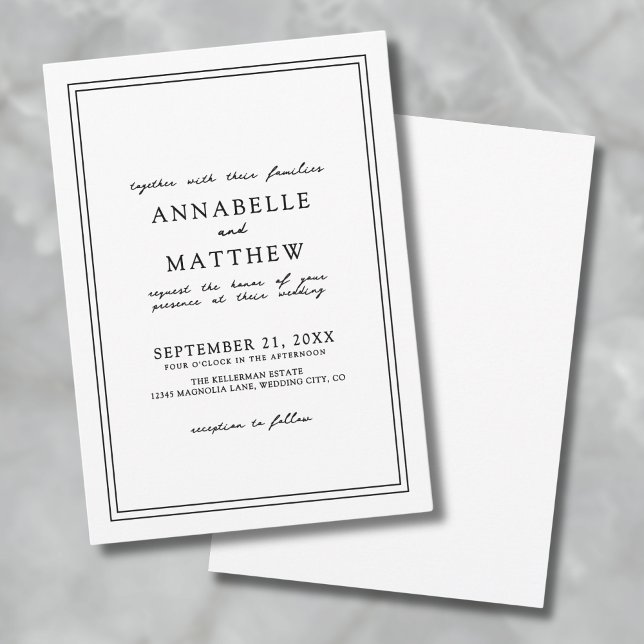 Convites Casamento Simples Preto Branco Elegante Minimalist (Simple Chic Black White Elegant Minimalist Wedding Invitation )