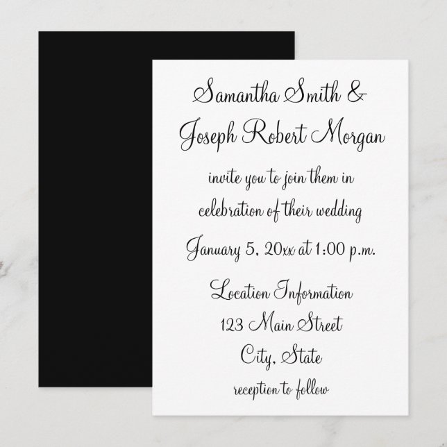 Convites Casamento Simples Preto e Branco (Frente/Verso)