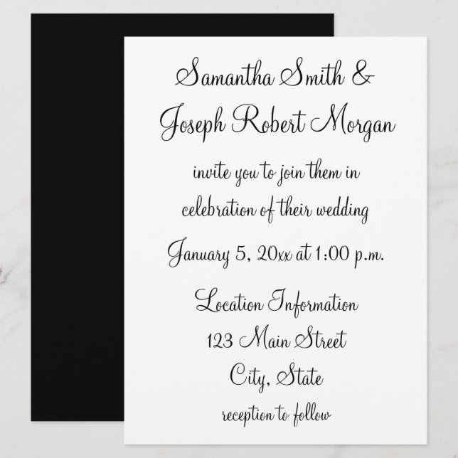 Convites Casamento Simples Preto e Branco (Frente/Verso)